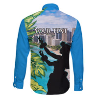 Personalised Honolulu Aloha Hawaii Family Matching Short Sleeve Bodycon Dress and Hawaiian Shirt Tropical Leaves With Hula Girl LT14 - Polynesian Pride