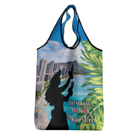Personalised Honolulu Aloha Hawaii Grocery Bag Tropical Leaves With Hula Girl