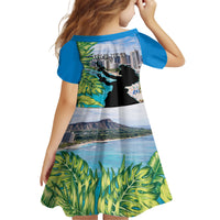 Personalised Honolulu Aloha Hawaii Kid Short Sleeve Dress Tropical Leaves With Hula Girl LT14 - Polynesian Pride