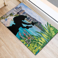 Personalised Honolulu Aloha Hawaii Rubber Doormat Tropical Leaves With Hula Girl LT14 - Polynesian Pride