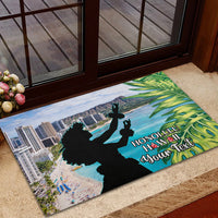 Personalised Honolulu Aloha Hawaii Rubber Doormat Tropical Leaves With Hula Girl LT14 - Polynesian Pride