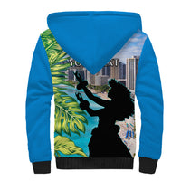 Personalised Honolulu Aloha Hawaii Sherpa Hoodie Tropical Leaves With Hula Girl LT14 - Polynesian Pride