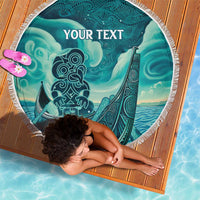 Personalised New Zealand Waitangi Day Beach Blanket Hei Tiki With Maori Waka - Whakarare Pattern