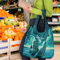 Personalised New Zealand Waitangi Day Grocery Bag Hei Tiki With Maori Waka - Whakarare Pattern