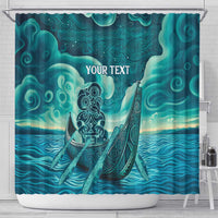 Personalised New Zealand Waitangi Day Shower Curtain Hei Tiki With Maori Waka - Whakarare Pattern LT14 - Polynesian Pride