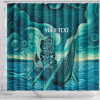 Personalised New Zealand Waitangi Day Shower Curtain Hei Tiki With Maori Waka - Whakarare Pattern LT14 - Polynesian Pride