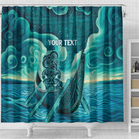 Personalised New Zealand Waitangi Day Shower Curtain Hei Tiki With Maori Waka - Whakarare Pattern LT14 - Polynesian Pride