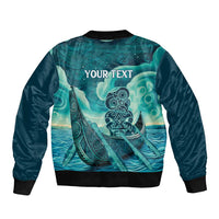 Personalised New Zealand Waitangi Day Sleeve Zip Bomber Jacket Hei Tiki With Maori Waka - Whakarare Pattern LT14 - Polynesian Pride