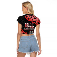 New Zealand 1840 Waitangi Day Raglan Cropped T Shirt Aotearoa Haka Mask - Red Version