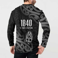 New Zealand 1840 Waitangi Day Button Sweatshirt Aotearoa Haka Mask - Black Version