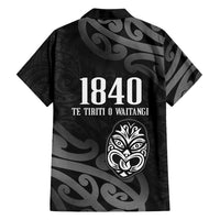 New Zealand 1840 Waitangi Day Family Matching Long Sleeve Bodycon Dress and Hawaiian Shirt Aotearoa Haka Mask - Black Version