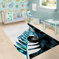 New Zealand Lawn Bowls Custom Area Rug Aotearoa Silver Fern Paua Shell - Polynesian Pride