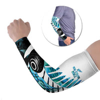 New Zealand Lawn Bowls Custom Arm Sleeves Aotearoa Silver Fern Paua Shell - Polynesian Pride