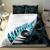 New Zealand Lawn Bowls Custom Bedding Set Aotearoa Silver Fern Paua Shell - Polynesian Pride