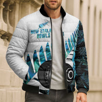 New Zealand Lawn Bowls Custom Bomber Puffer Jacket Aotearoa Silver Fern Paua Shell - Polynesian Pride