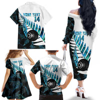 New Zealand Lawn Bowls Custom Family Matching Off The Shoulder Long Sleeve Dress and Hawaiian Shirt Aotearoa Silver Fern Paua Shell - Polynesian Pride