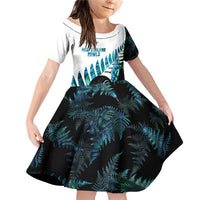New Zealand Lawn Bowls Custom Family Matching Off Shoulder Short Dress and Hawaiian Shirt Aotearoa Silver Fern Paua Shell - Polynesian Pride