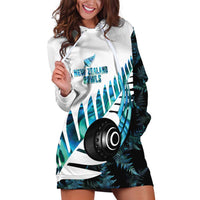 New Zealand Lawn Bowls Custom Hoodie Dress Aotearoa Silver Fern Paua Shell - Polynesian Pride