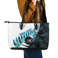 New Zealand Lawn Bowls Custom Leather Tote Bag Aotearoa Silver Fern Paua Shell - Polynesian Pride