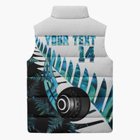 New Zealand Lawn Bowls Custom Sleeveless Puffer Jacket Aotearoa Silver Fern Paua Shell - Polynesian Pride
