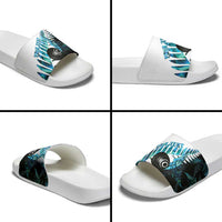 New Zealand Lawn Bowls Custom Slide Sandals Aotearoa Silver Fern Paua Shell - Polynesian Pride