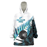 New Zealand Lawn Bowls Custom Wearable Blanket Hoodie Aotearoa Silver Fern Paua Shell - Polynesian Pride