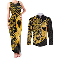 Polynesia Bone Cancer Awareness Couples Matching Tank Maxi Dress and Long Sleeve Button Shirt Fight Warriors