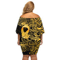 Polynesia Bone Cancer Awareness Family Matching Off Shoulder Short Dress and Hawaiian Shirt Fight Warriors