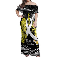 Personalised Polynesia World Lung Cancer Day Off Shoulder Maxi Dress Faith Hope Love LT14 Women Black - Polynesian Pride