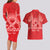 Personalised In September We Wear Red Couples Matching Long Sleeve Bodycon Dress and Hawaiian Shirt Polynesia Blood Cancer Awareness
