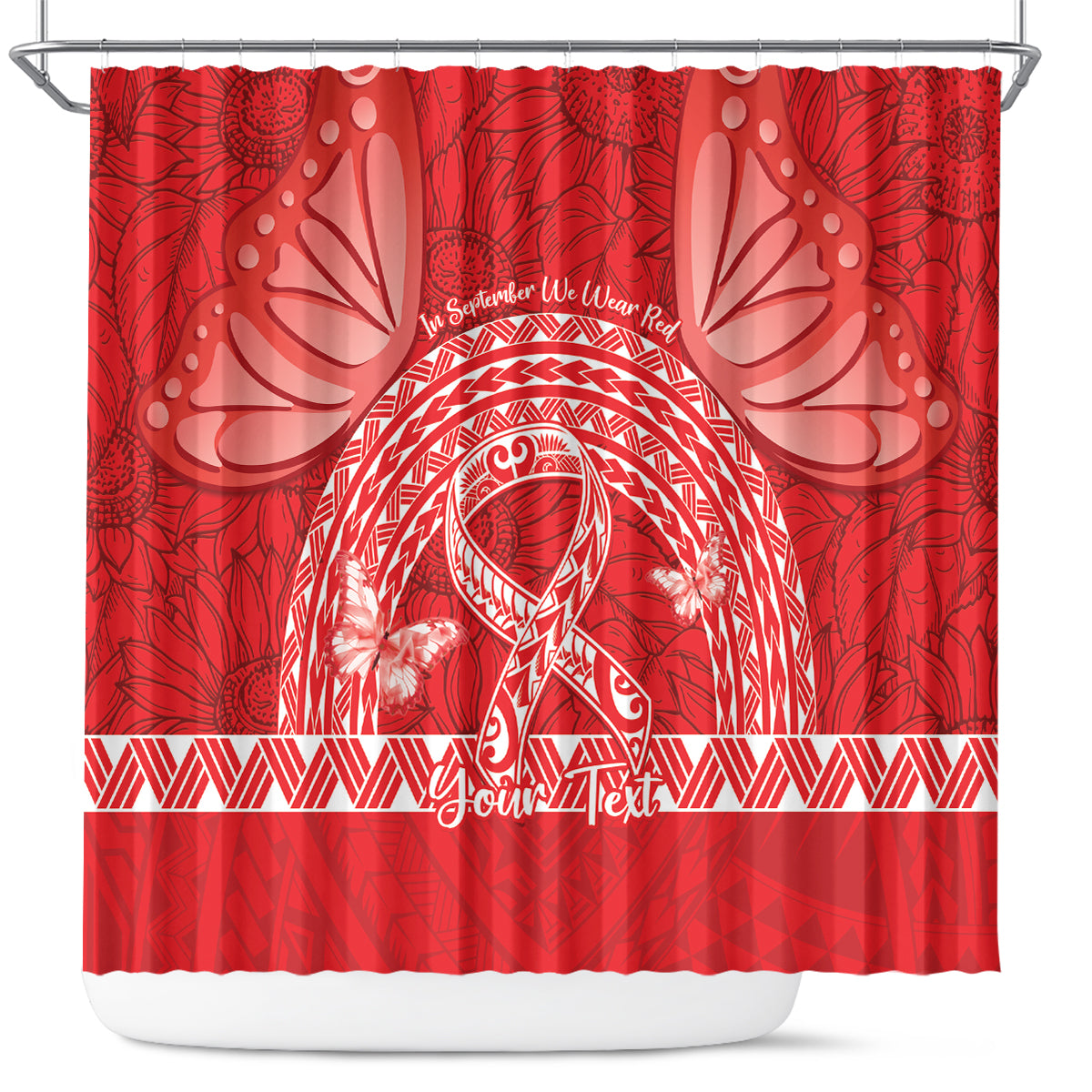 Personalised In September We Wear Red Shower Curtain Polynesia Blood Cancer Awareness