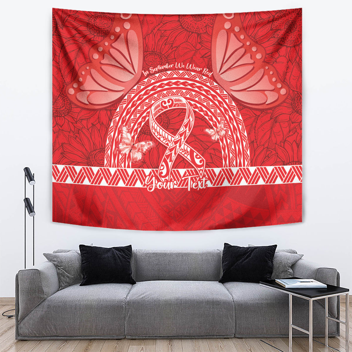 Personalised In September We Wear Red Tapestry Polynesia Blood Cancer Awareness