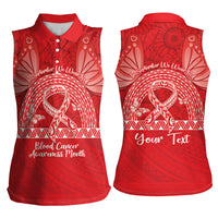 Personalised In September We Wear Red Women Sleeveless Polo Shirt Polynesia Blood Cancer Awareness