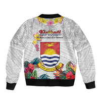 Kiribati Independence Day Bomber Jacket Frigatebird Mix Tropical Flowers - White Style