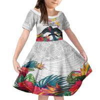 Kiribati Independence Day Family Matching Tank Maxi Dress and Hawaiian Shirt Frigatebird Mix Tropical Flowers - White Style LT14 Daughter's Dress White - Polynesian Pride