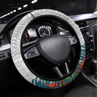 Kiribati Independence Day Steering Wheel Cover Frigatebird Mix Tropical Flowers - White Style LT14 Universal Fit White - Polynesian Pride