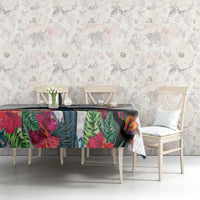 Kiribati Independence Day Tablecloth Frigatebird Mix Tropical Flowers - White Style