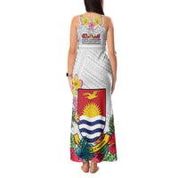 Kiribati Independence Day Tank Maxi Dress Frigatebird Mix Tropical Flowers - White Style LT14 - Polynesian Pride
