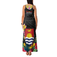 Kiribati Independence Day Family Matching Tank Maxi Dress and Hawaiian Shirt Frigatebird Mix Tropical Flowers - Black Style