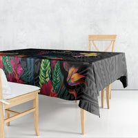 Kiribati Independence Day Tablecloth Frigatebird Mix Tropical Flowers - Black Style