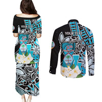 Personalised Guam Liberation Day Couples Matching Puletasi and Long Sleeve Button Shirt 80th Anniversary Chamorro Latte Stone With Guasali Flowers LT14 - Polynesian Pride