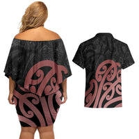 New Zealand Mangopare Tamanako Couples Matching Off Shoulder Short Dress and Hawaiian Shirt Aotearoa Maori