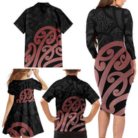 New Zealand Mangopare Tamanako Family Matching Long Sleeve Bodycon Dress and Hawaiian Shirt Aotearoa Maori