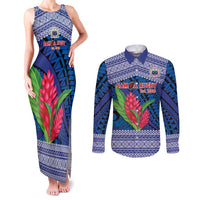 Custom Samoa Rugby Couples Matching Tank Maxi Dress and Long Sleeve Button Shirt 2024 Go Champions Samoan Gingers LT14 Blue - Polynesian Pride