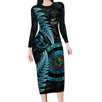 New Zealand Archery Family Matching Long Sleeve Bodycon Dress and Hawaiian Shirt Aotearoa Silver Fern Maori - Polynesian Pride