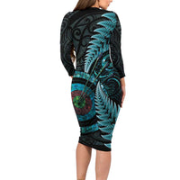 New Zealand Archery Family Matching Long Sleeve Bodycon Dress and Hawaiian Shirt Aotearoa Silver Fern Maori - Polynesian Pride