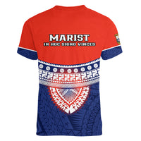 Fiji School Women V Neck T Shirt Marist Brothers Fijian Tapa Pattern LT14 - Polynesian Pride