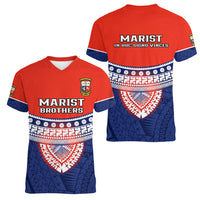 Fiji School Women V Neck T Shirt Marist Brothers Fijian Tapa Pattern LT14 - Polynesian Pride