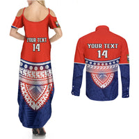 Custom Fiji School Couples Matching Summer Maxi Dress and Long Sleeve Button Shirts Marist Brothers Fijian Tapa Pattern LT14 - Polynesian Pride