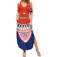Custom Fiji School Summer Maxi Dress Marist Brothers Fijian Tapa Pattern LT14 Women Blue - Polynesian Pride